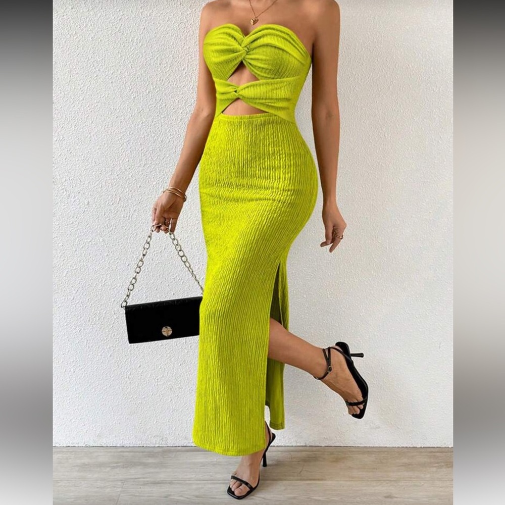 SHEIN Lime Green Strapless Midi Dress